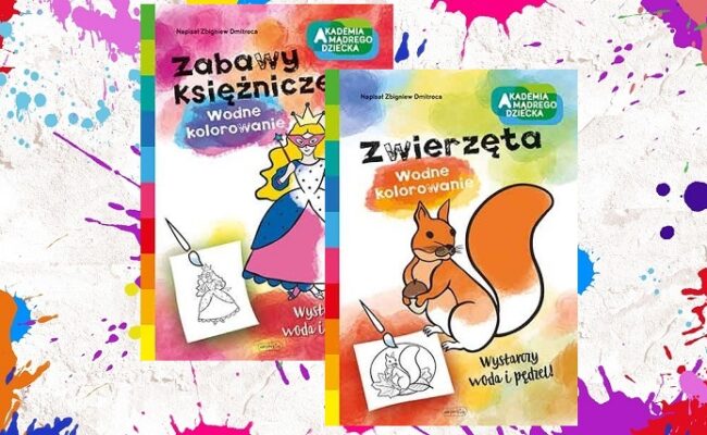 Wodne kolorowanie, Zabawy księżniczek, Zwierzęta, okładki, kolorowe tło