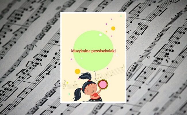 Zdjęcie główne - płyta "Muzykalne przedszkolaki" na tle nut